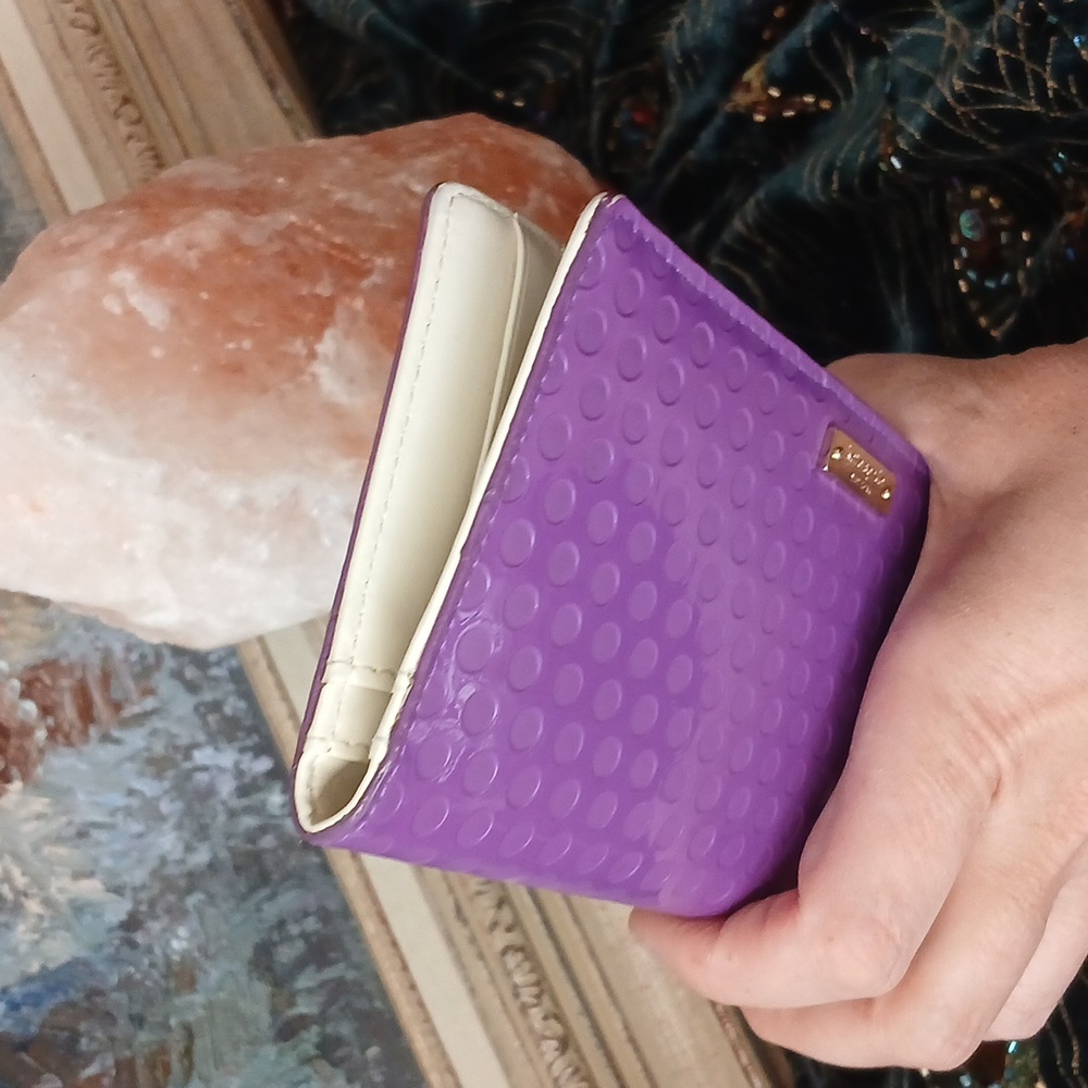 KATE SPADE ♠️ Carmine Street Bazookapik Purple Polka Dot Texture Snappy Wallet - Picture 6 of 11